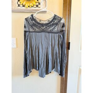 NEW Free People JoJo Top Sz XS Washed Black Lace Mixed Media Whimsygoth Feminine